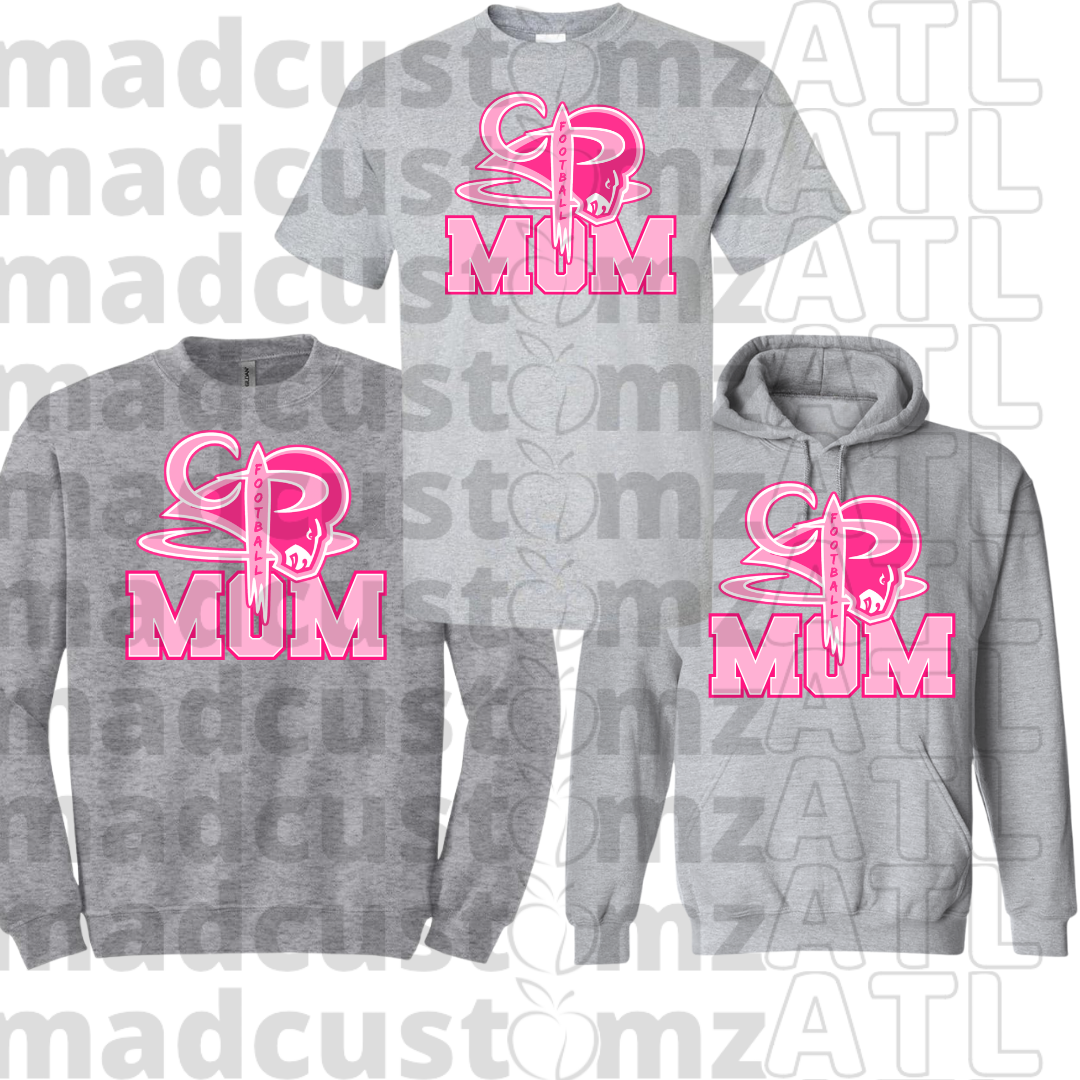 CP2 Lady Rams Mom Football Team Gear-Grey