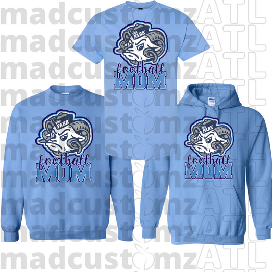 CP Rams Football Mom Team Gear-Carolina Blue